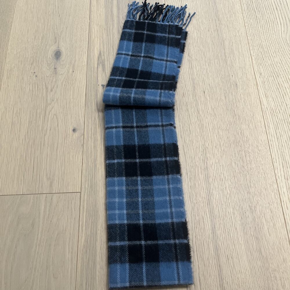 James Pringle Weavers Wool Tartan Plaid Fringed Scarf Winter Accessory Blue - Picture 3 of 5